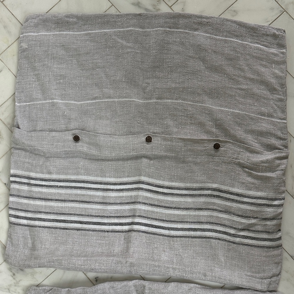 Coyuchi 100% Linen Gray Striped Euro Shams - Picture 2 of 5
